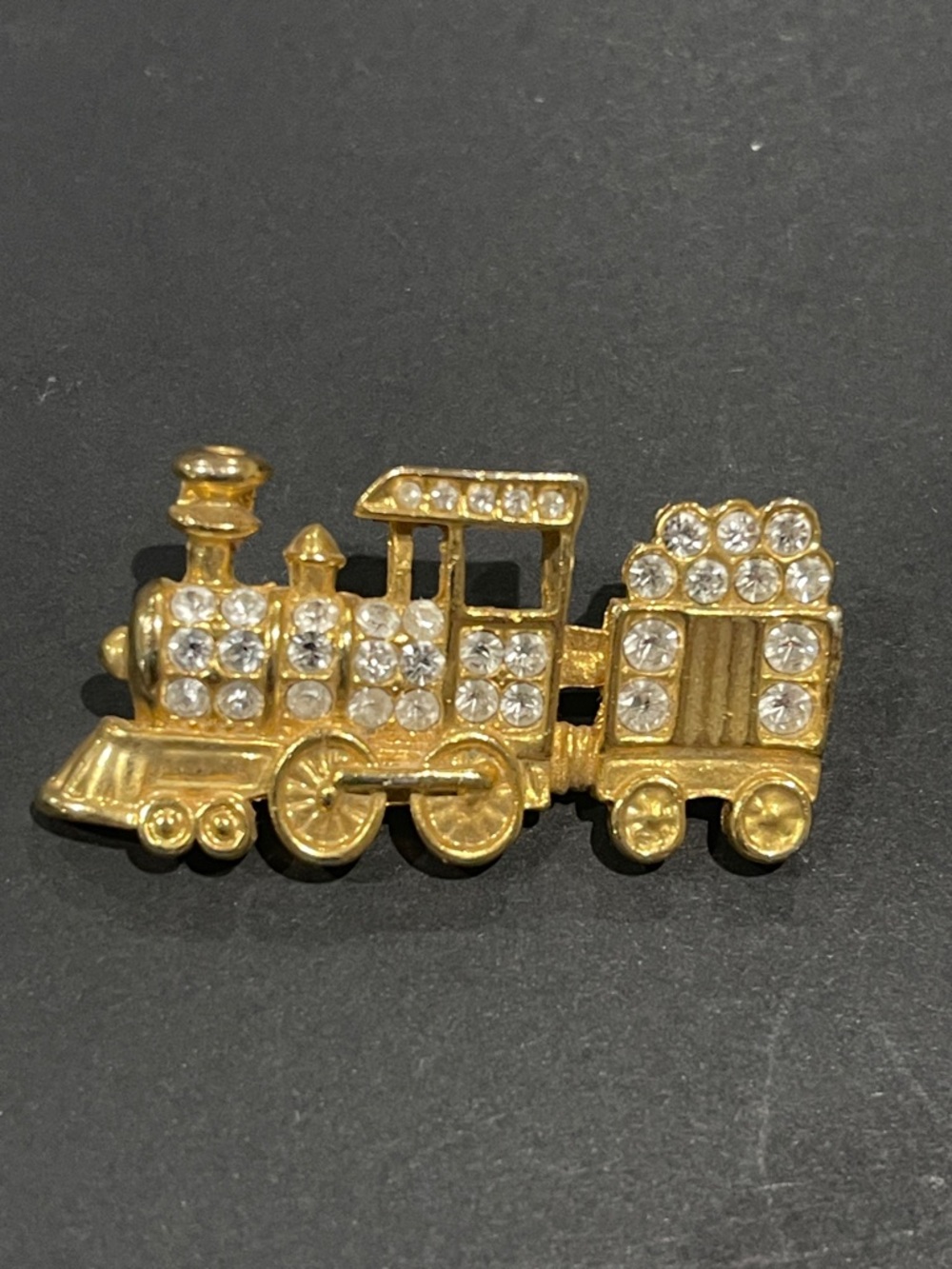 Gold Rhinestone Train Brooch for Kids - Sparkling Gold Accessory